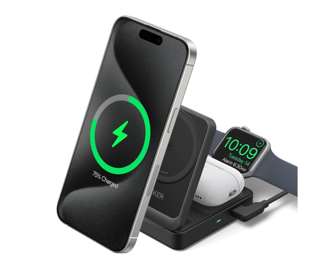 Anker MagGo Wireless Charging Station 15W Foldable 3-in-1 Black 2 - 1341990 - zdjęcie 2